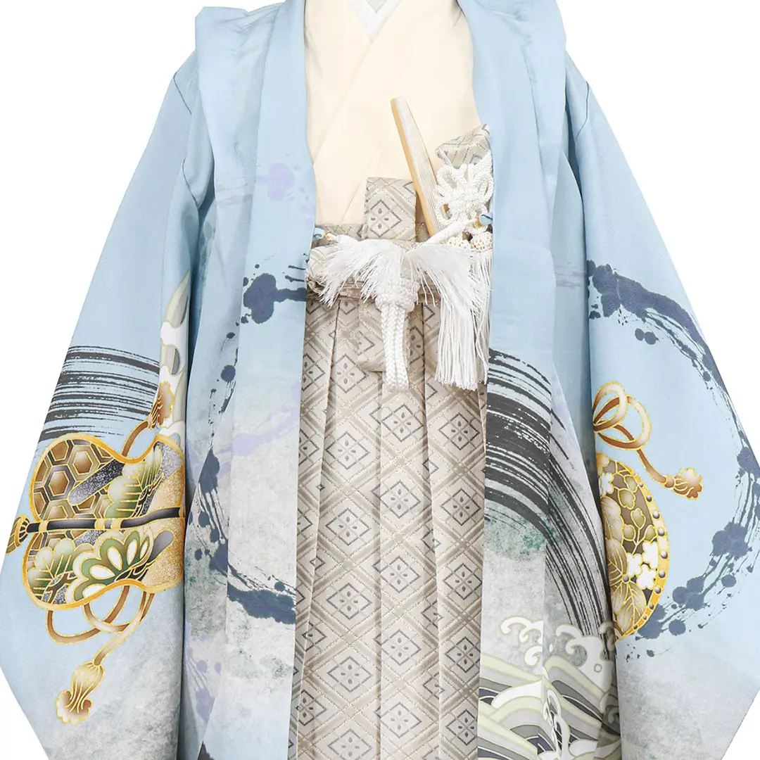 水色地に波と帆船、白グレーの袴／七五三・五歳男の子・袴 | 宅配着物