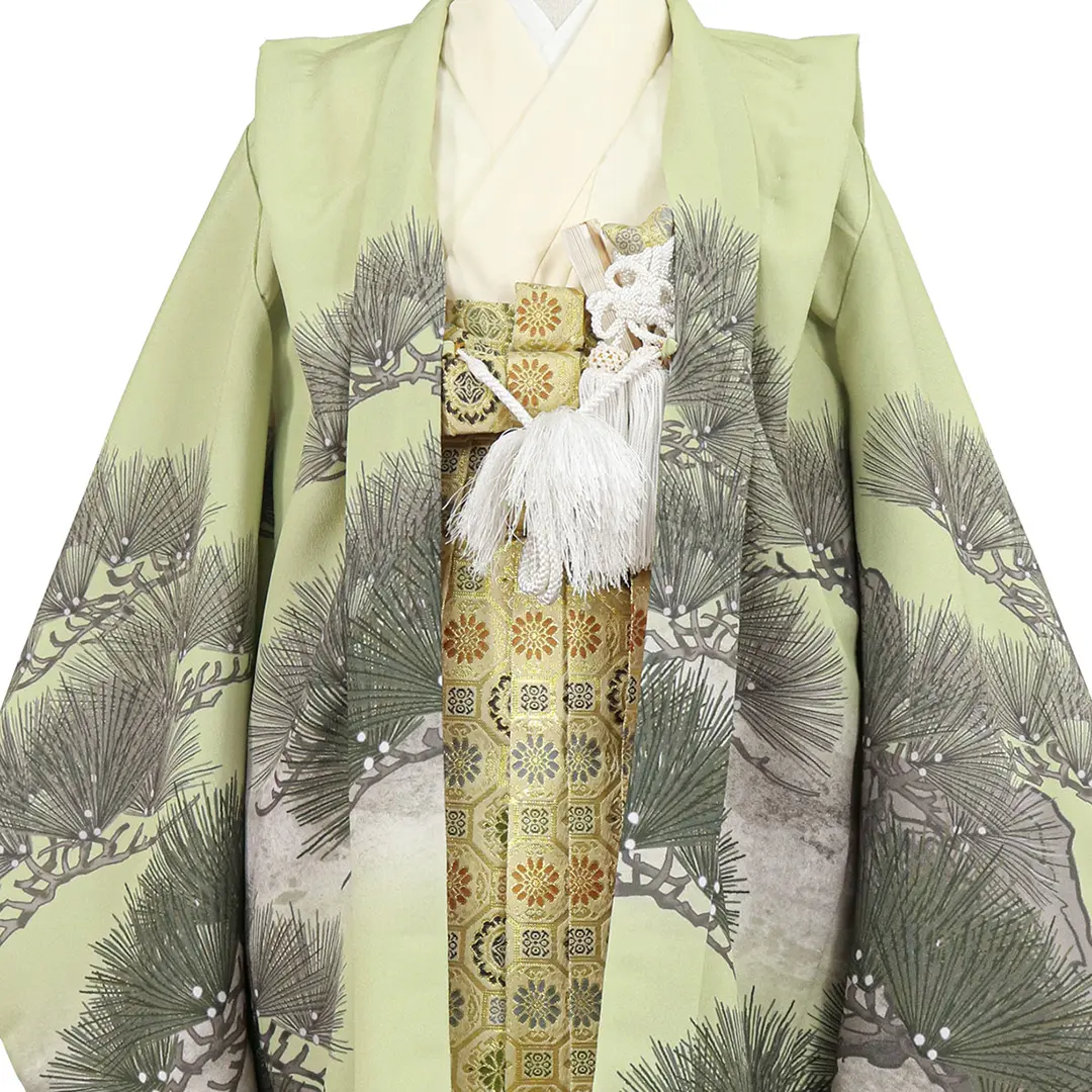 黄緑地に松と鷹、金襴の袴／七五三・五歳男の子・袴 | 宅配着物