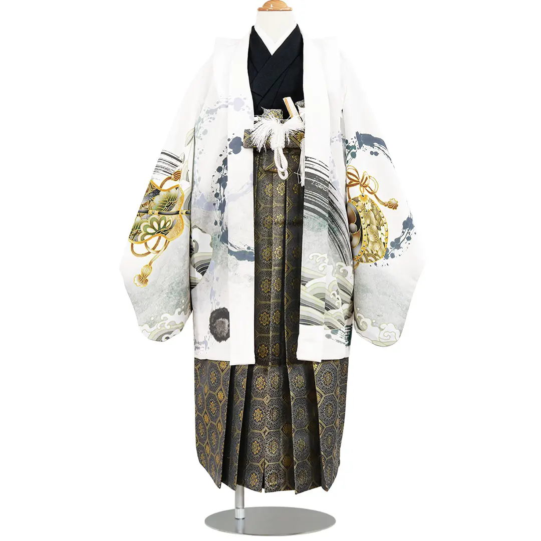 白地に波と帆船、藍鼠の袴／七五三・五歳男の子・袴