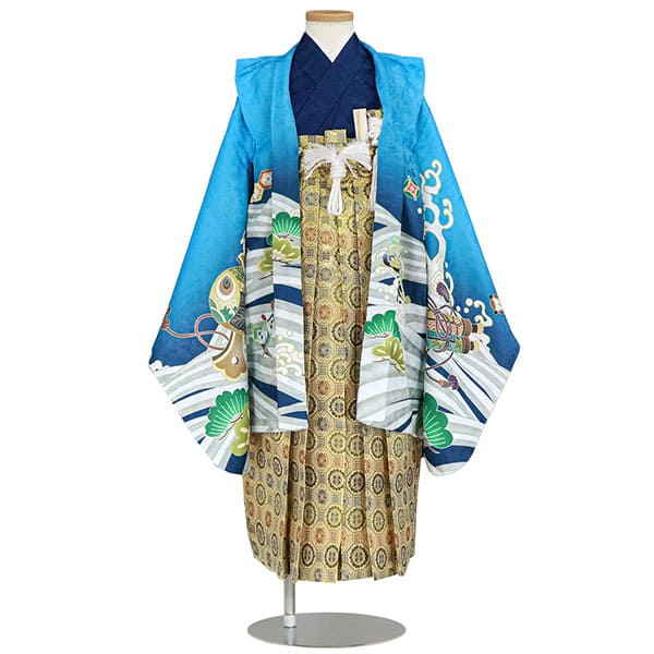 水色地に鷹と宝船、金襴の袴／七五三・五歳男の子・袴* | 宅配着物