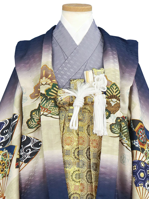 紺地に鷹や扇、金襴の袴／七五三・五歳男の子・袴 | 宅配着物レンタル