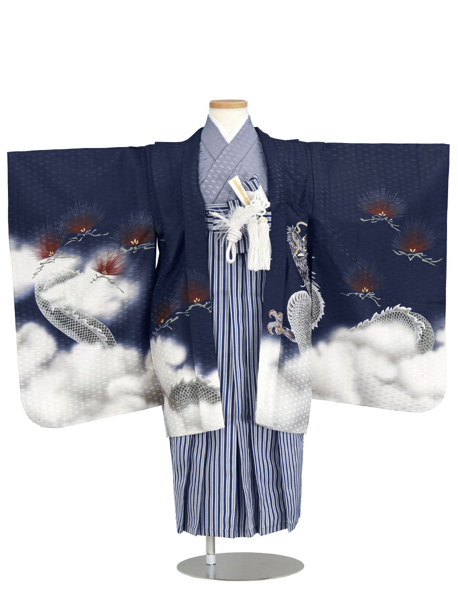 紺地に鷹と雲龍、藍鼠の袴／七五三・五歳男の子・袴