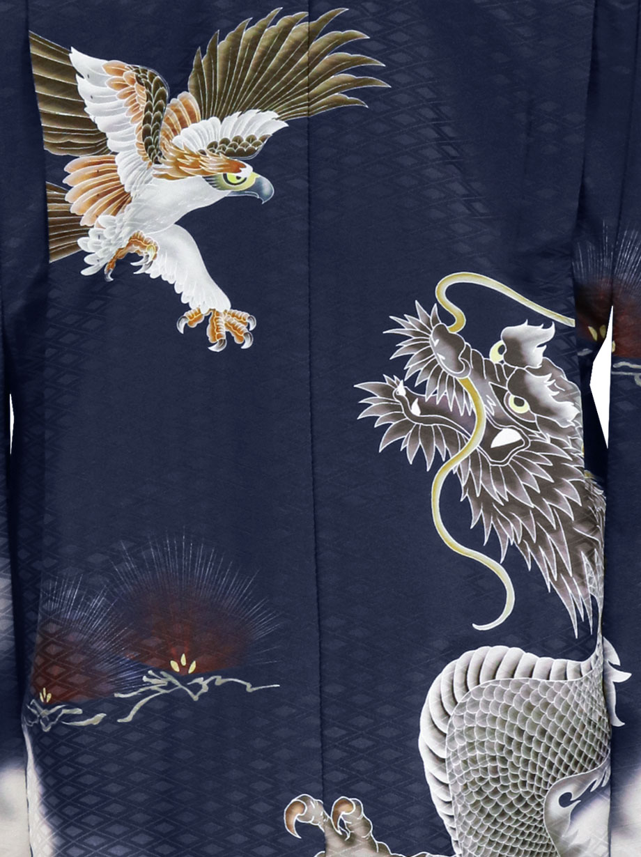 七五三　五歳男子フルセット　紺色 鷹と龍 SOUBIEN 七五三 着物 レンタル 5歳 男の子 フルセット 袴セット