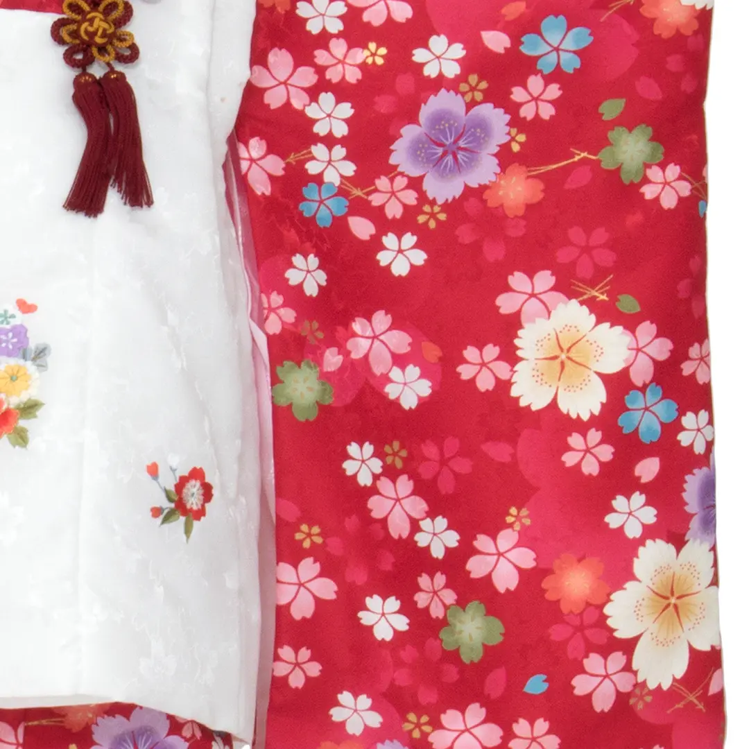 赤地に撫子と桜の被布コートセット／七五三・三歳女の子 | 宅配着物