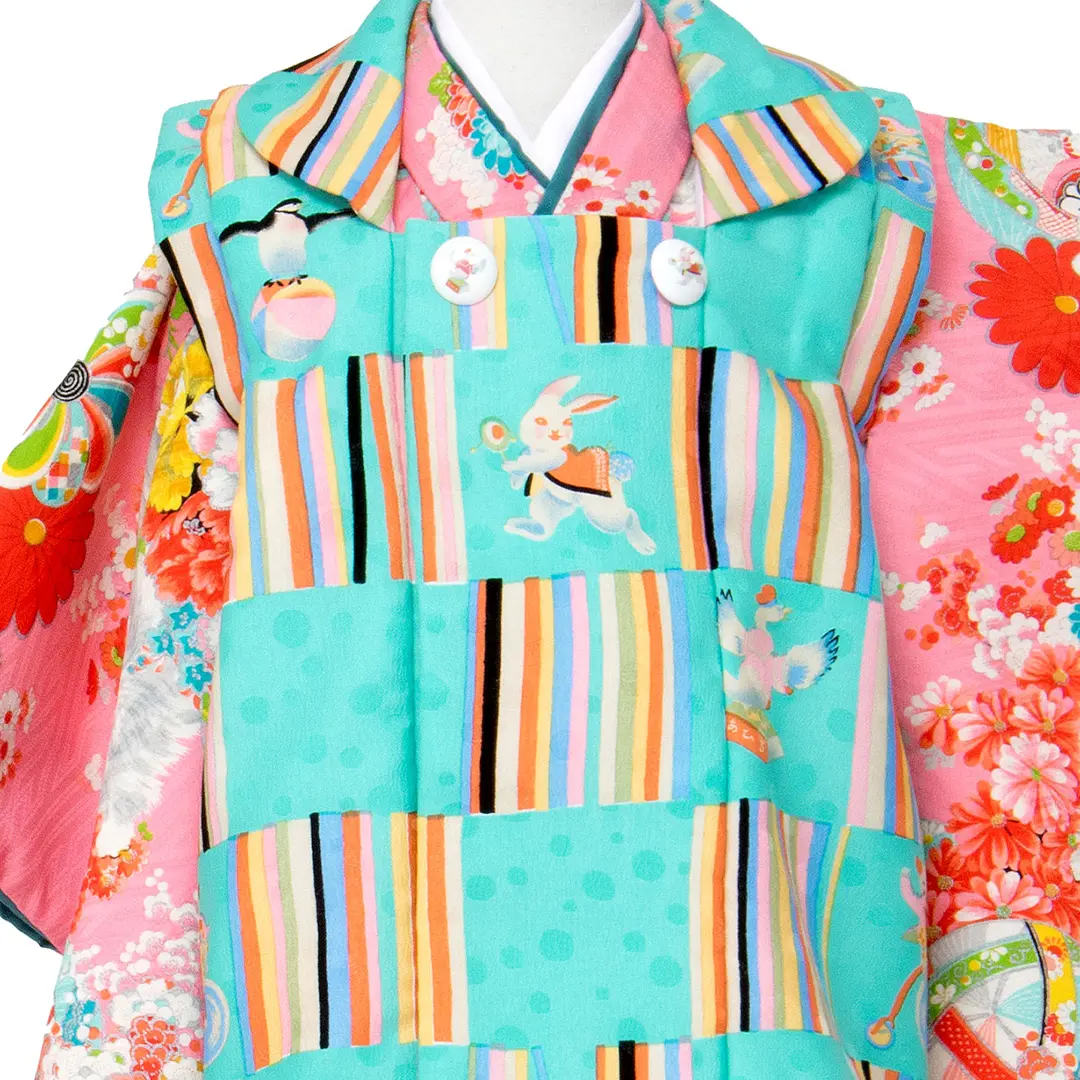 《Modern Antenna》牡丹と白い犬の被布コートセット／七五三・三歳女の子 被布