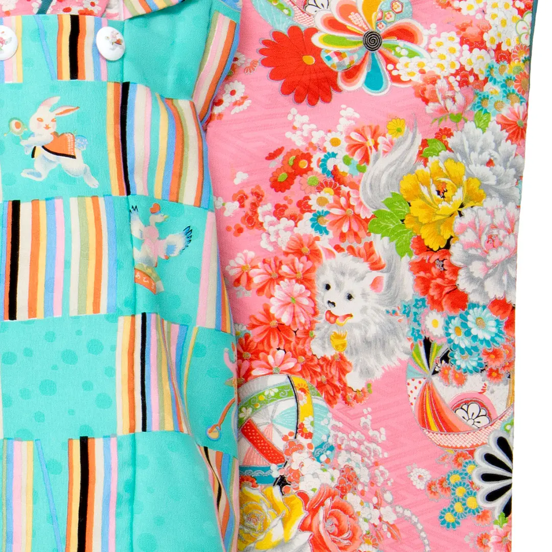 《Modern Antenna》牡丹と白い犬の被布コートセット／七五三・三歳女の子 袖