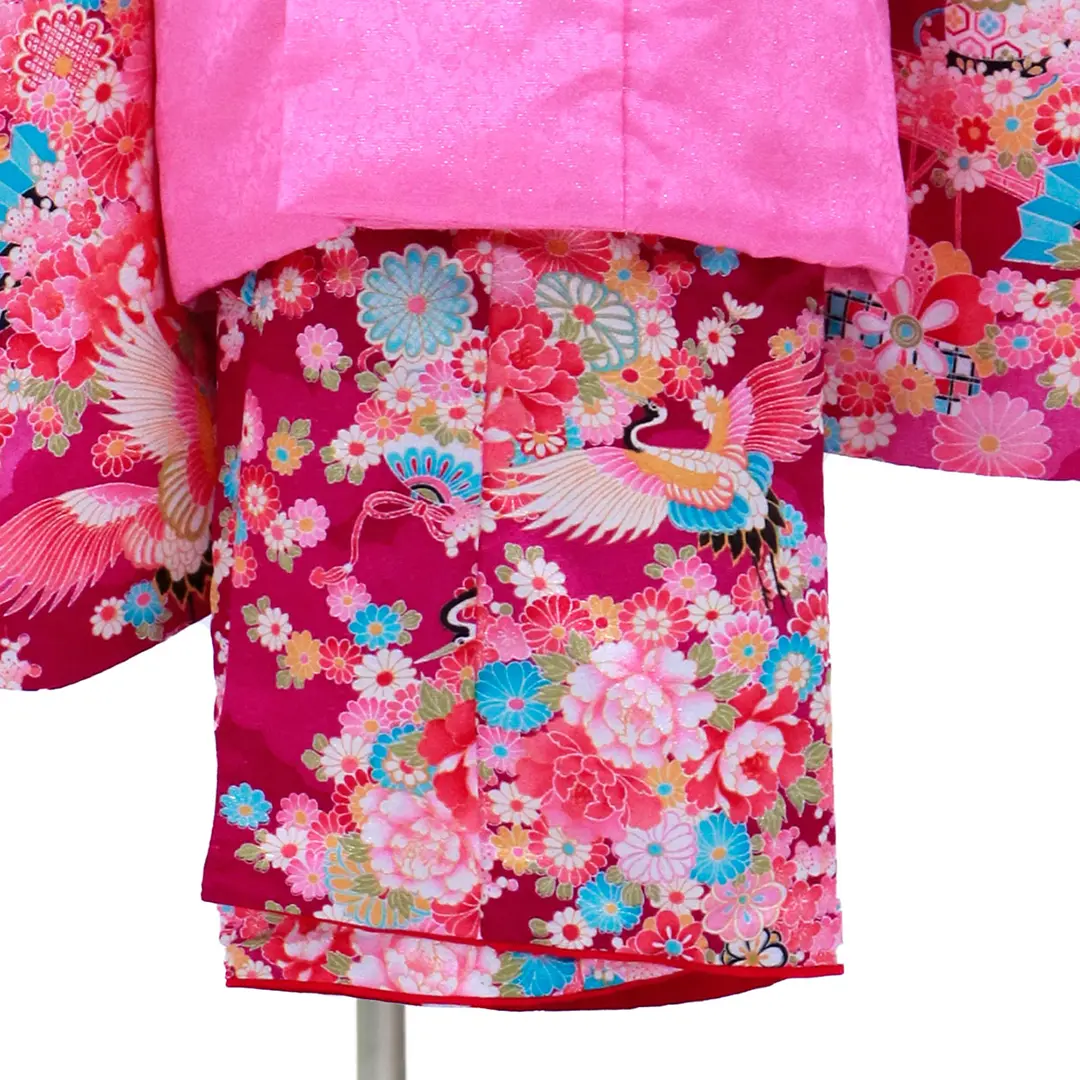 ピンク尽くしコーデ♡ おんぷ地紋　折り鶴　七五三7歳　女の子　13点セット ピンク尽くしコーデ♡ おんぷ地紋 折り鶴 七五三7歳 女の子 13点