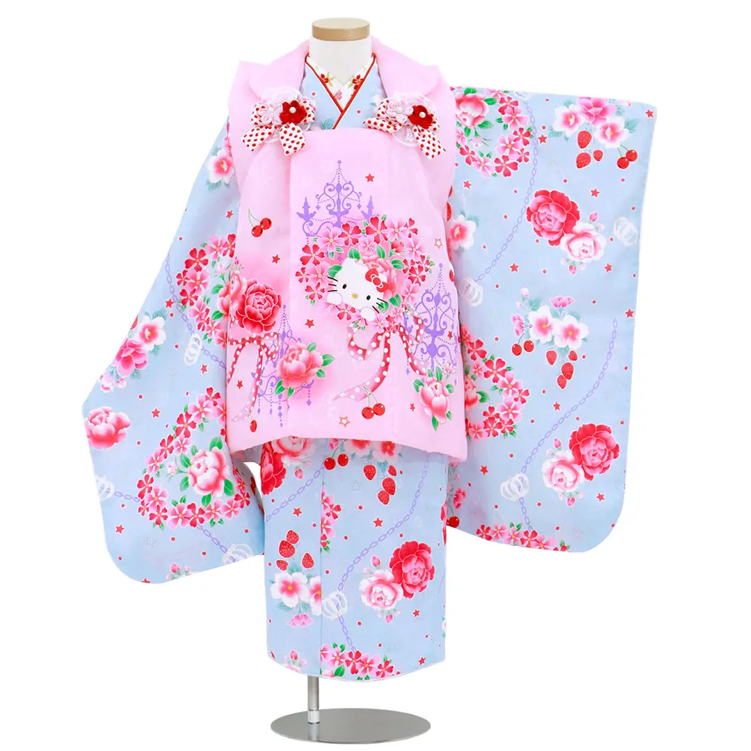 HELLO KITTY》ピンク地に花と果物のKITTYの被布コートセット／七五三