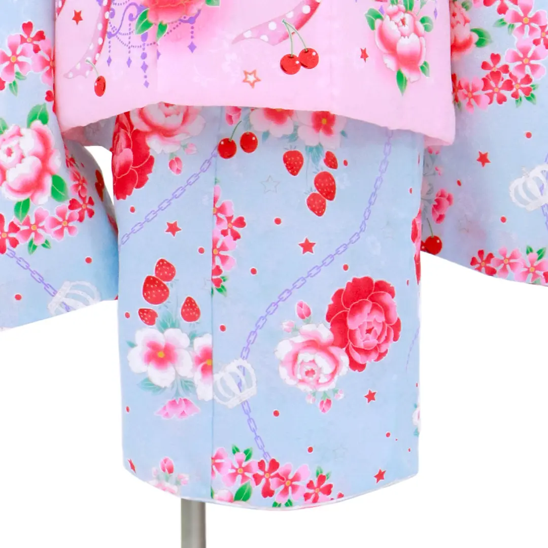 花柄水色着物セット、七五三、3歳用 花柄水色着物セット、七五三、3歳用
