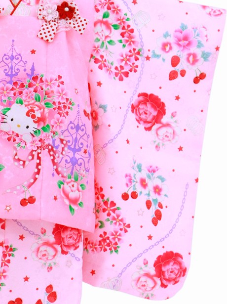 七五三　3歳の女の子のお支度　ハローキティのコーディネート　お被布と正絹のお着物 楽天市場】ハローキティ（七五三3歳）（和服｜キッズ