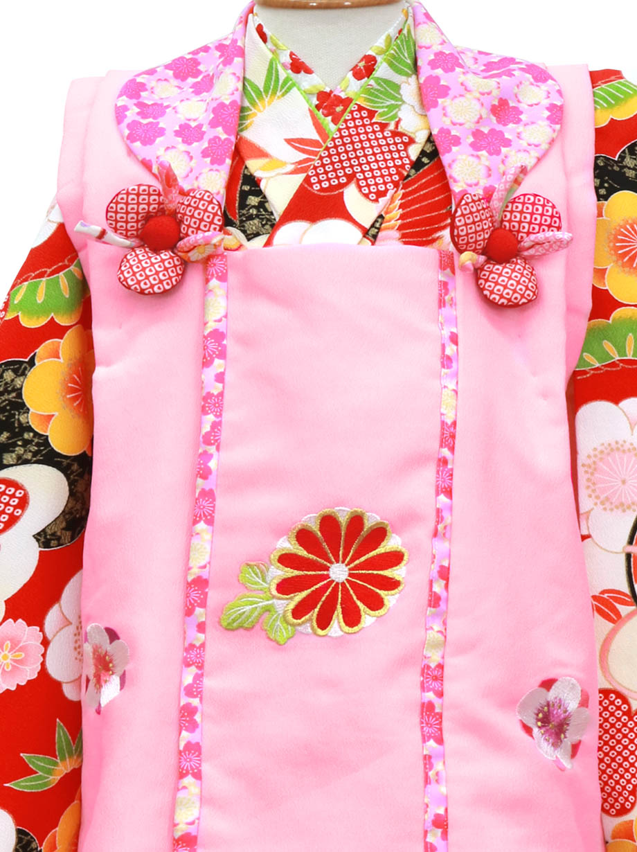 専用です★正絹　赤色に鶴と牡丹　梅が枝の3歳着物、被布のセット 専用です☆正絹 赤色に鶴と牡丹 梅が枝の3歳着物、被布の