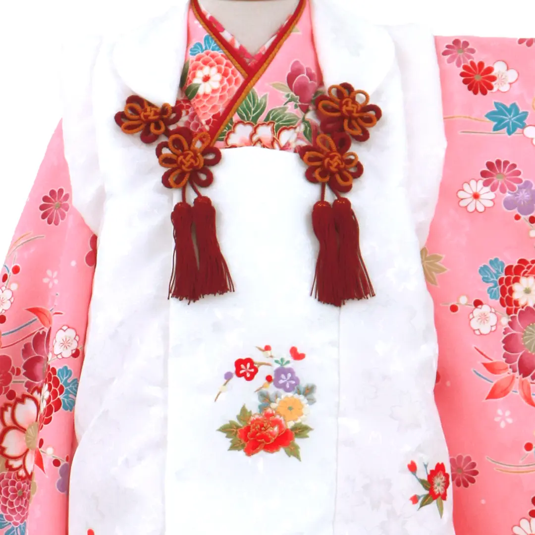 ピンク地に牡丹と桜の被布コートセット／七五三・三歳女の子／被布詳細
