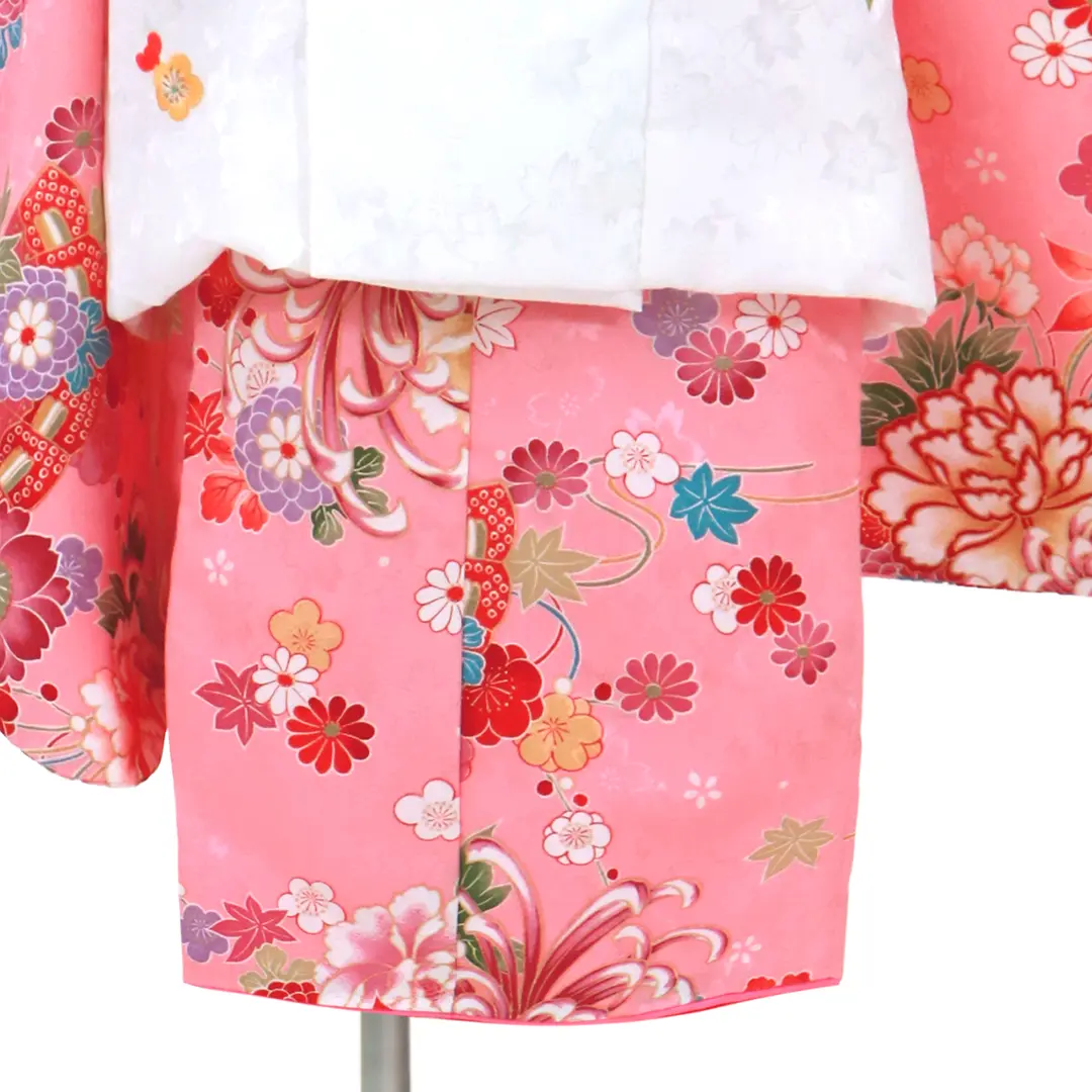 ピンク地に牡丹と桜の被布コートセット／七五三・三歳女の子／裾