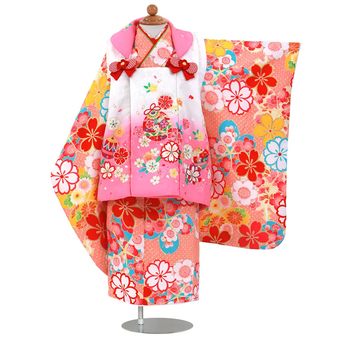 黄緑色に桜と鞠の被布コートセット／七五三・三歳女の子 | 宅配着物