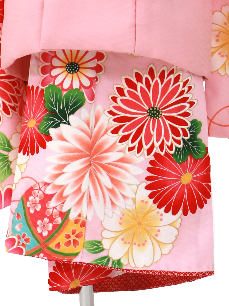 薄ピンク地に和菊、ピンクの被布コートセット／七五三・三歳女の子