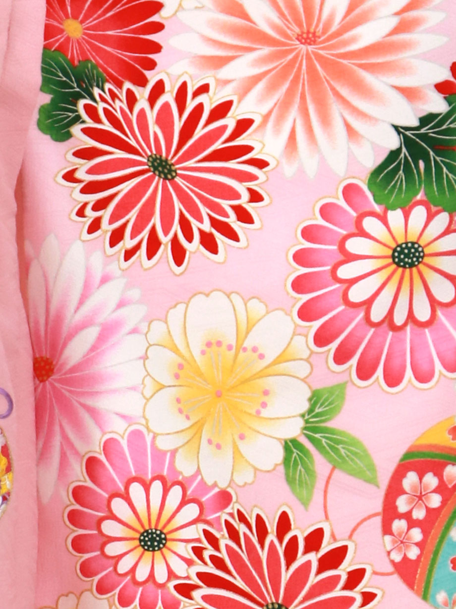 薄ピンク地に和菊、ピンクの被布コートセット／七五三・三歳女の子