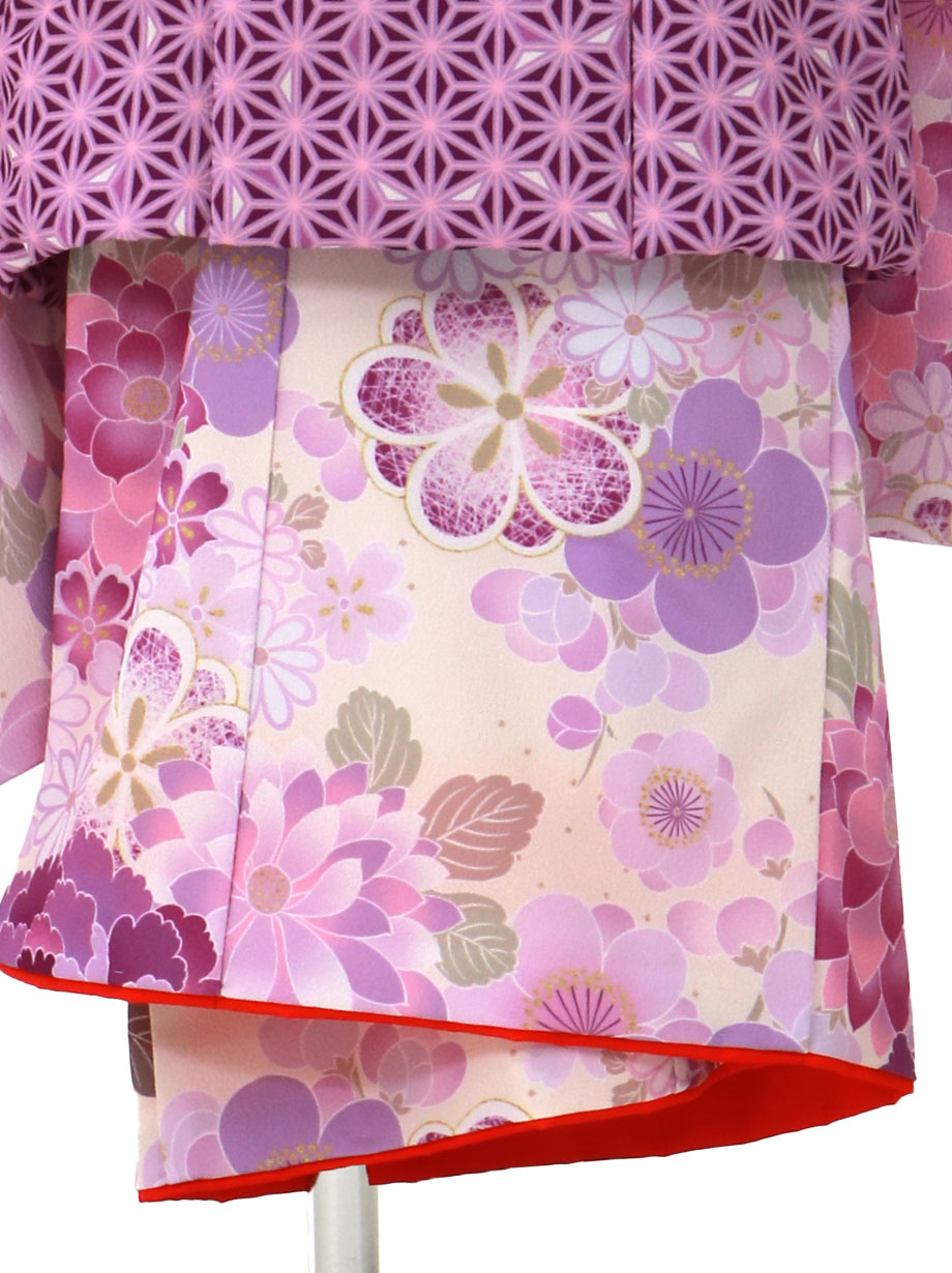 パープルの花尽くし、麻の葉の被布コートセット／七五三・三歳