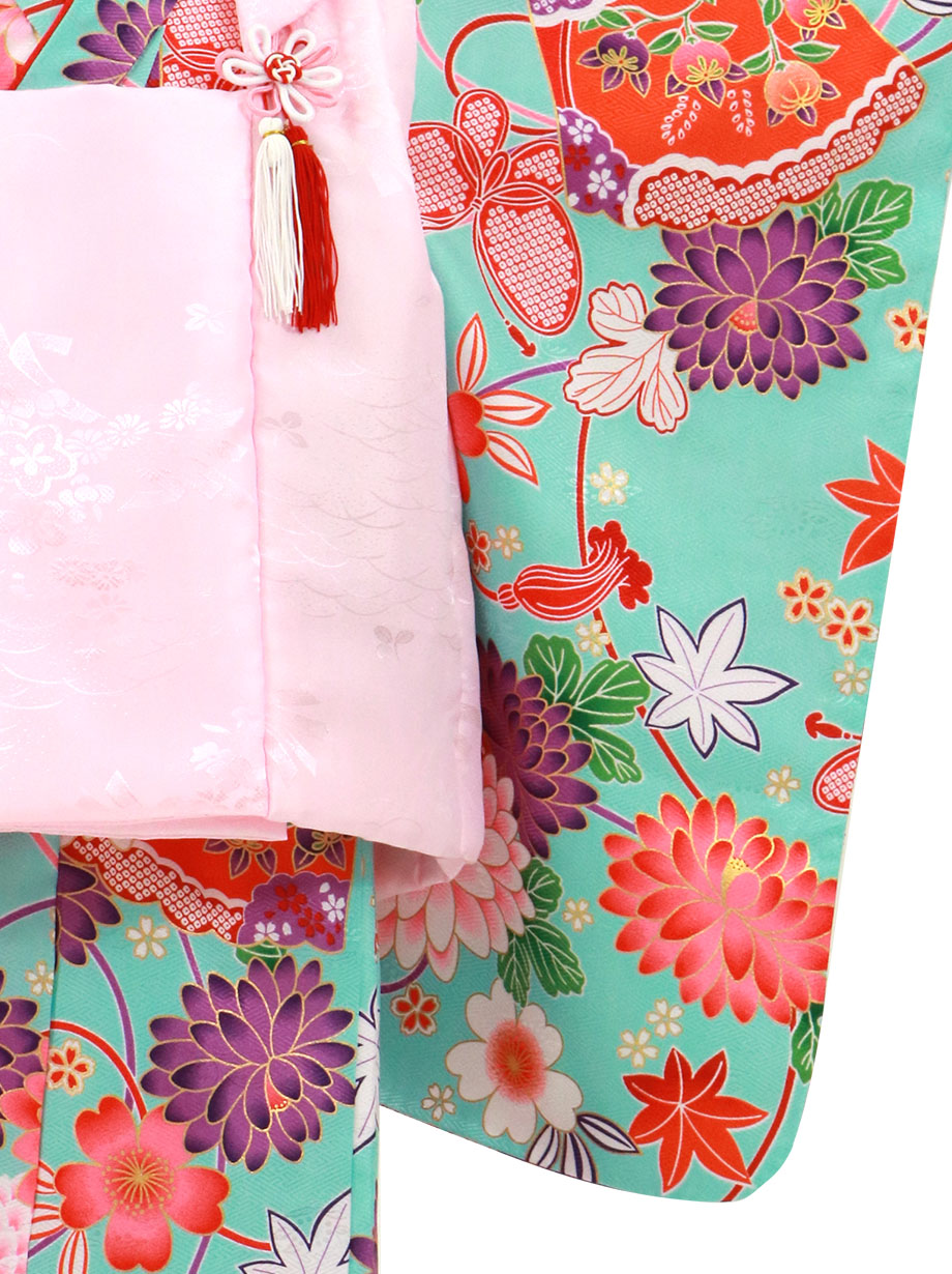 509ag45□七五三 三歳 アンティーク 女児 着物&被布 扇 地紙