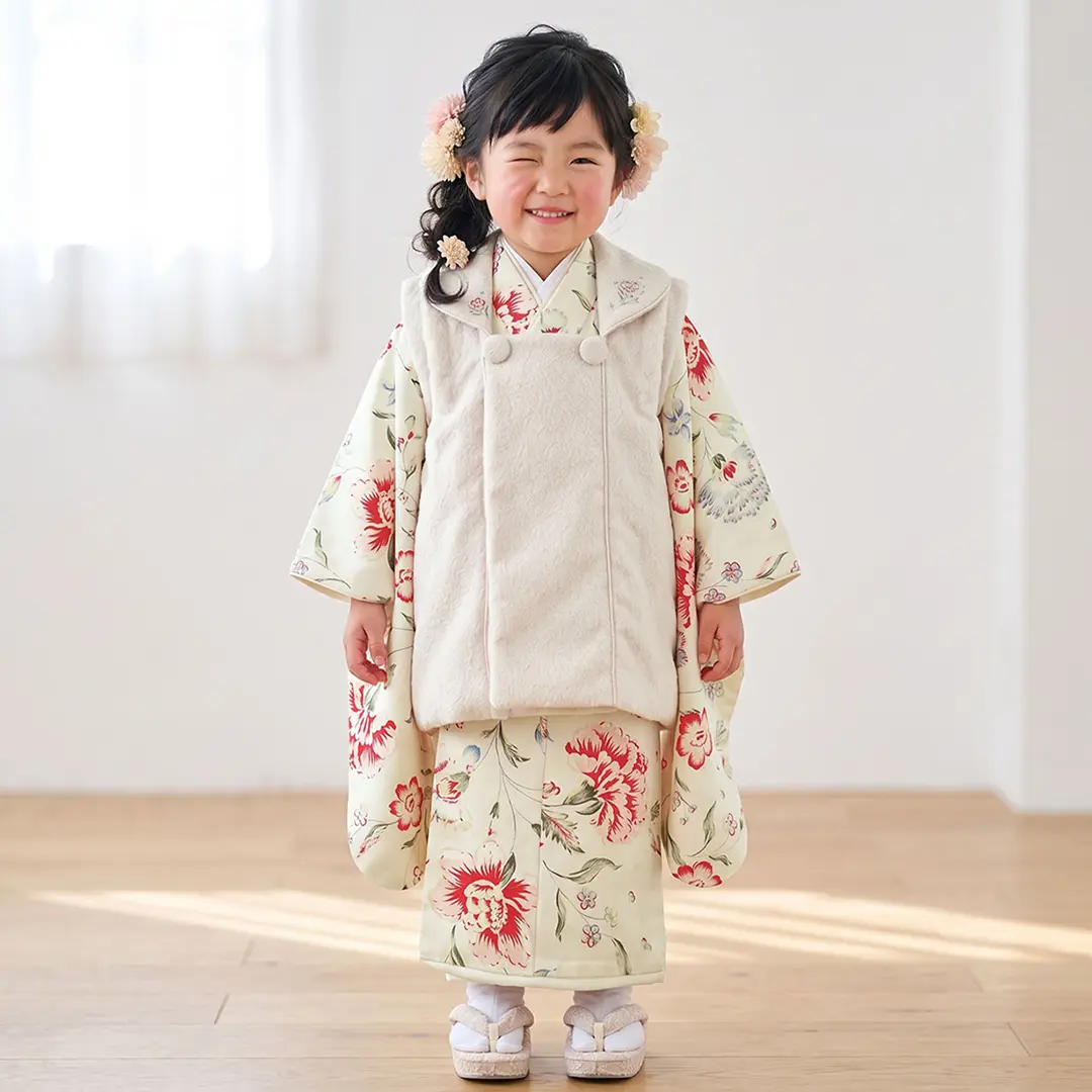 JILLSTUART》クリーム地に赤いカーネーションの被布コートセット