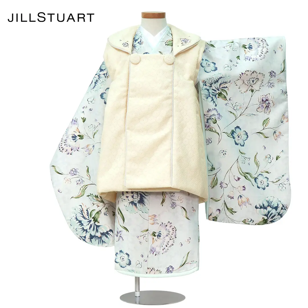 JILLSTUART》ライトブルー地に青いカーネーションの被布コートセット