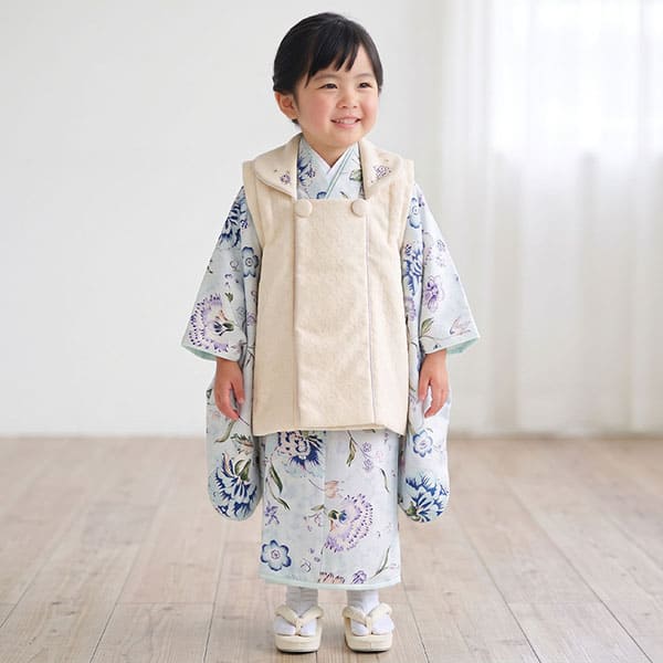 《JILLSTUART》ライトブルー地に青いカーネーションの被布コートセット／七五三・三歳女の子