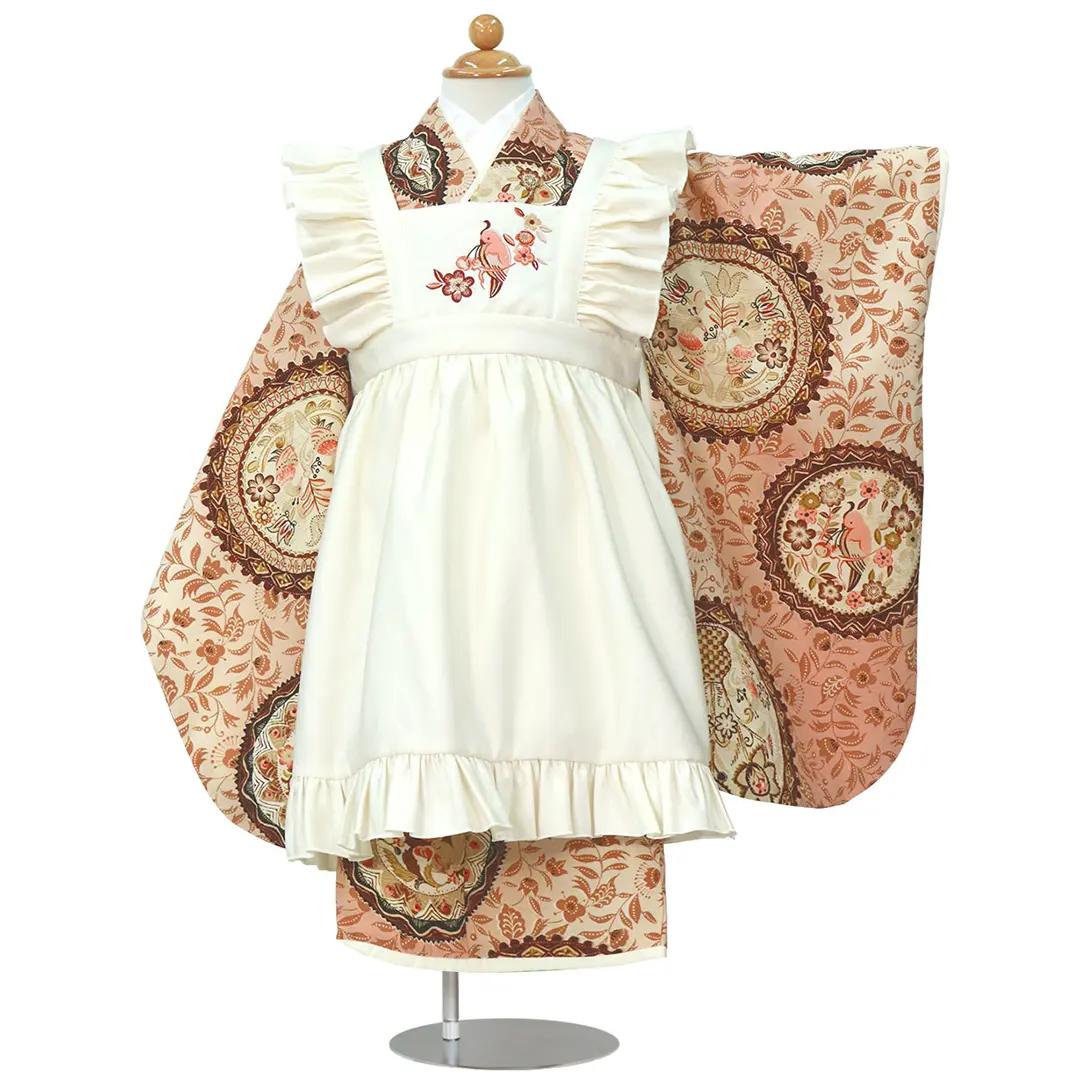 506ag32◎七五三 三歳 女の子 アンティーク着物&被布 金彩 鳥の子色◎ 506ag32◎七五三 三歳 女の子 アンティーク着物&被布 金彩