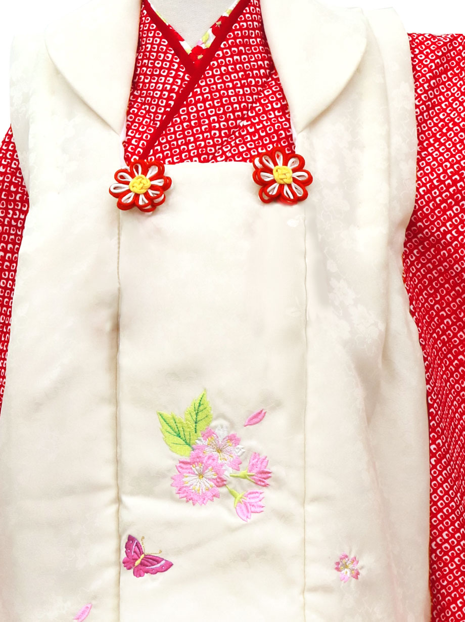 赤の総疋田の被布コートセット／七五三・三歳女の子