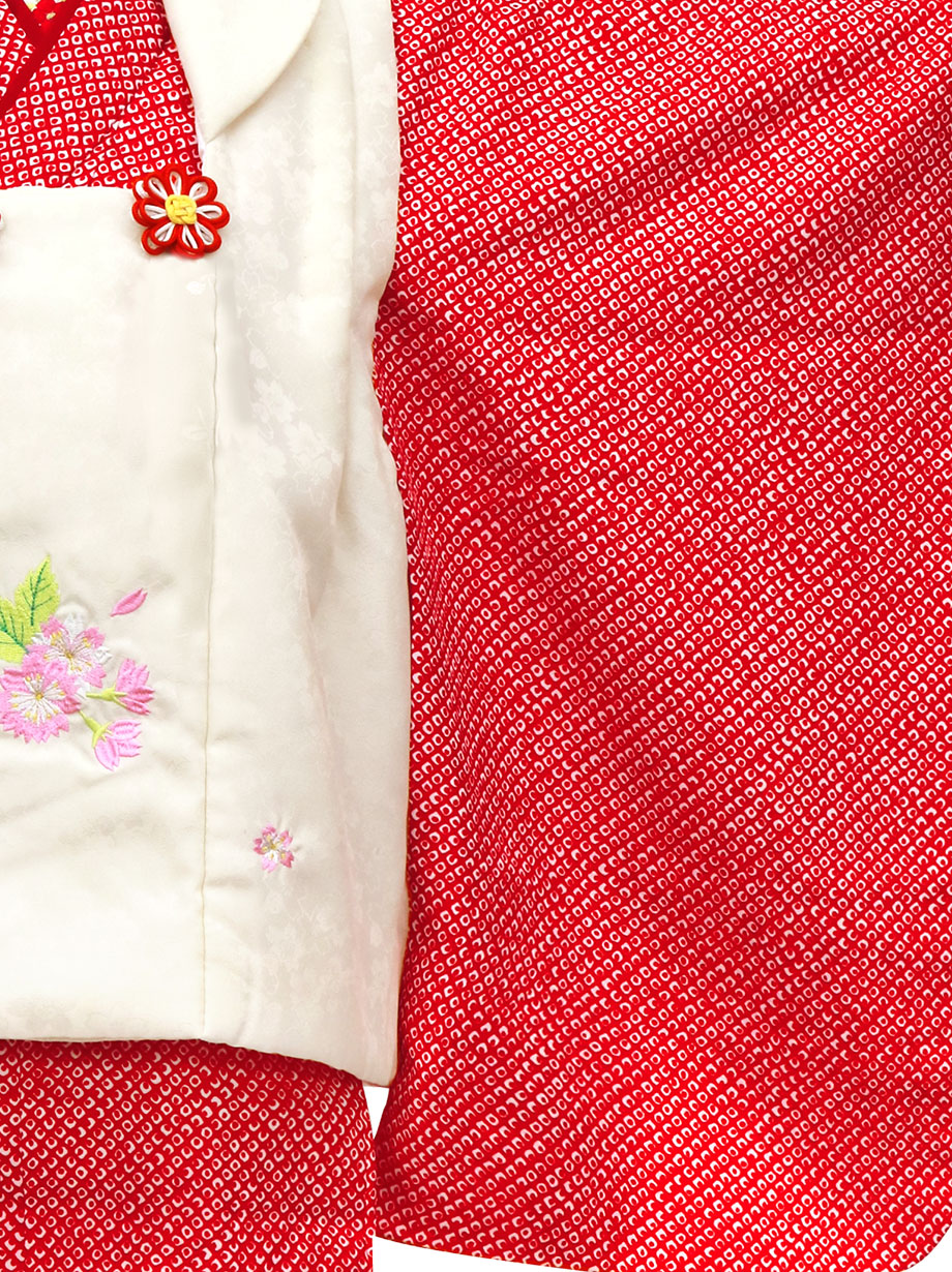 赤の総疋田の被布コートセット／七五三・三歳女の子