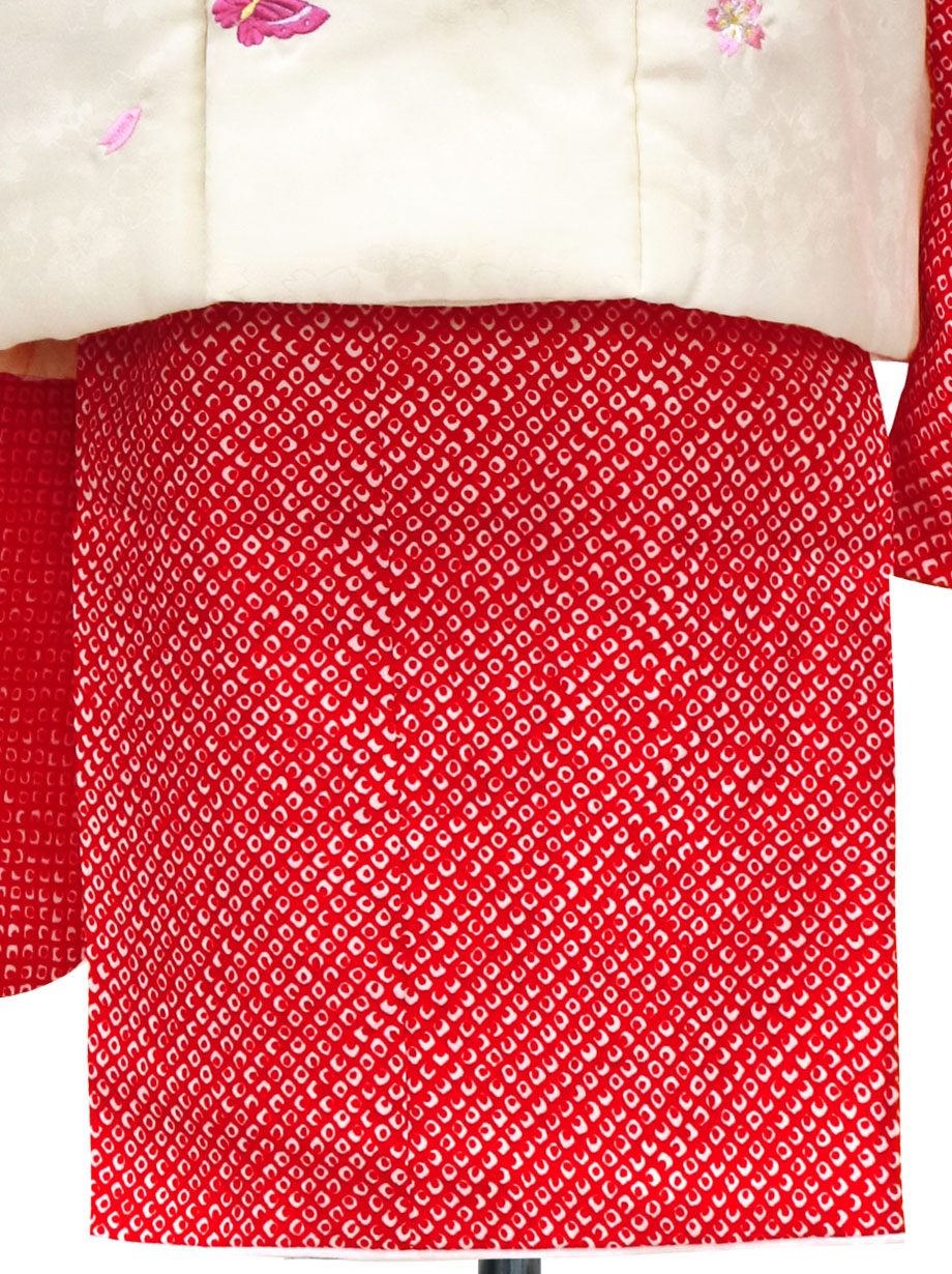 赤の総疋田の被布コートセット／七五三・三歳女の子