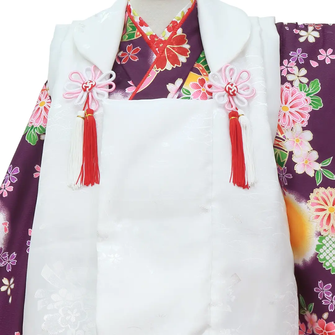 七五三 着物と被布（鞠と桜）三歳用セット SOUBIEN レンタル 七五三 女の子 3歳 着物 被布 フルセット 白