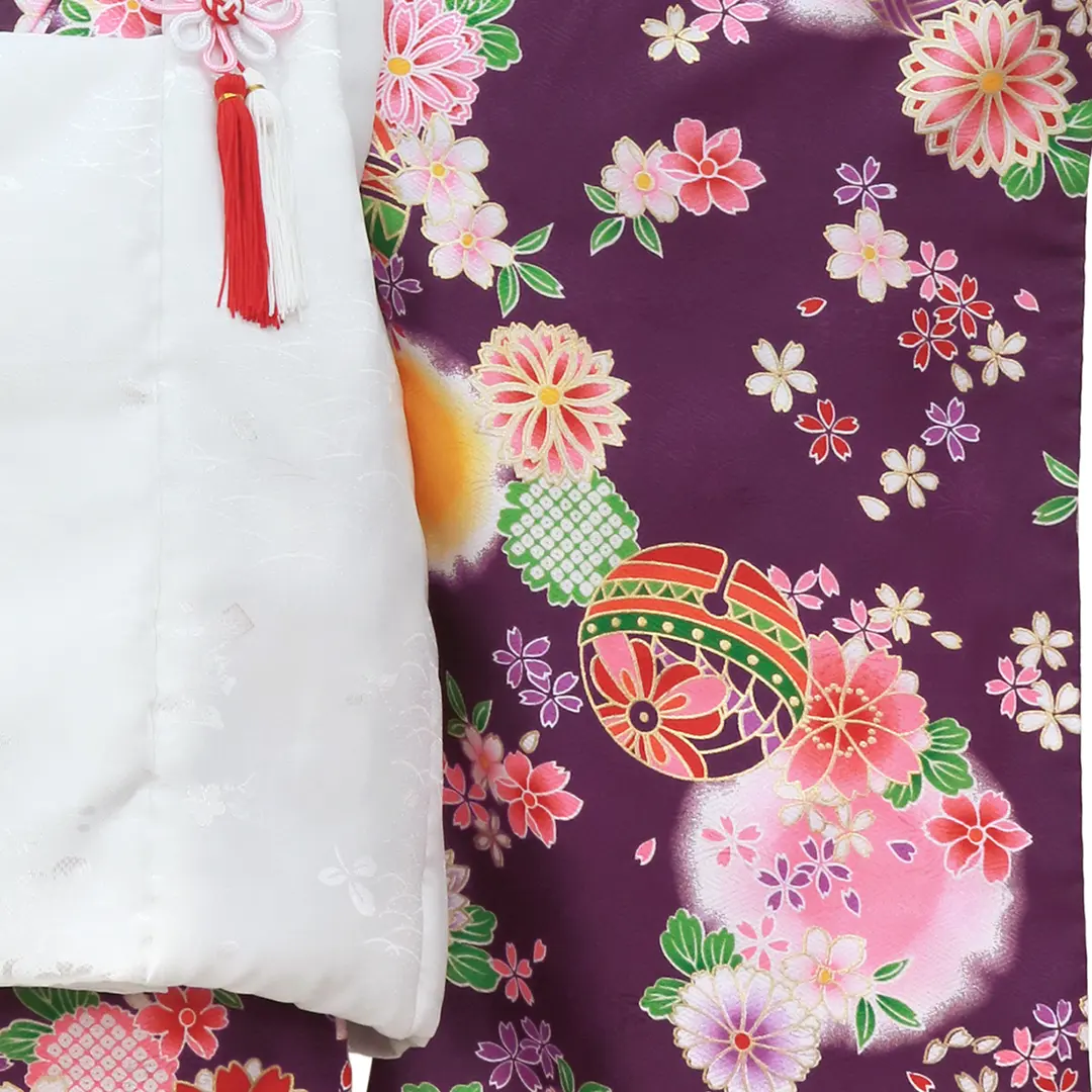 七五三 7歳 女の子 セット　濃い紫　鞠　桜　胡蝶蘭　0703 楽天市場】七五三 着物 7歳 フルセット レンタル アンティーク