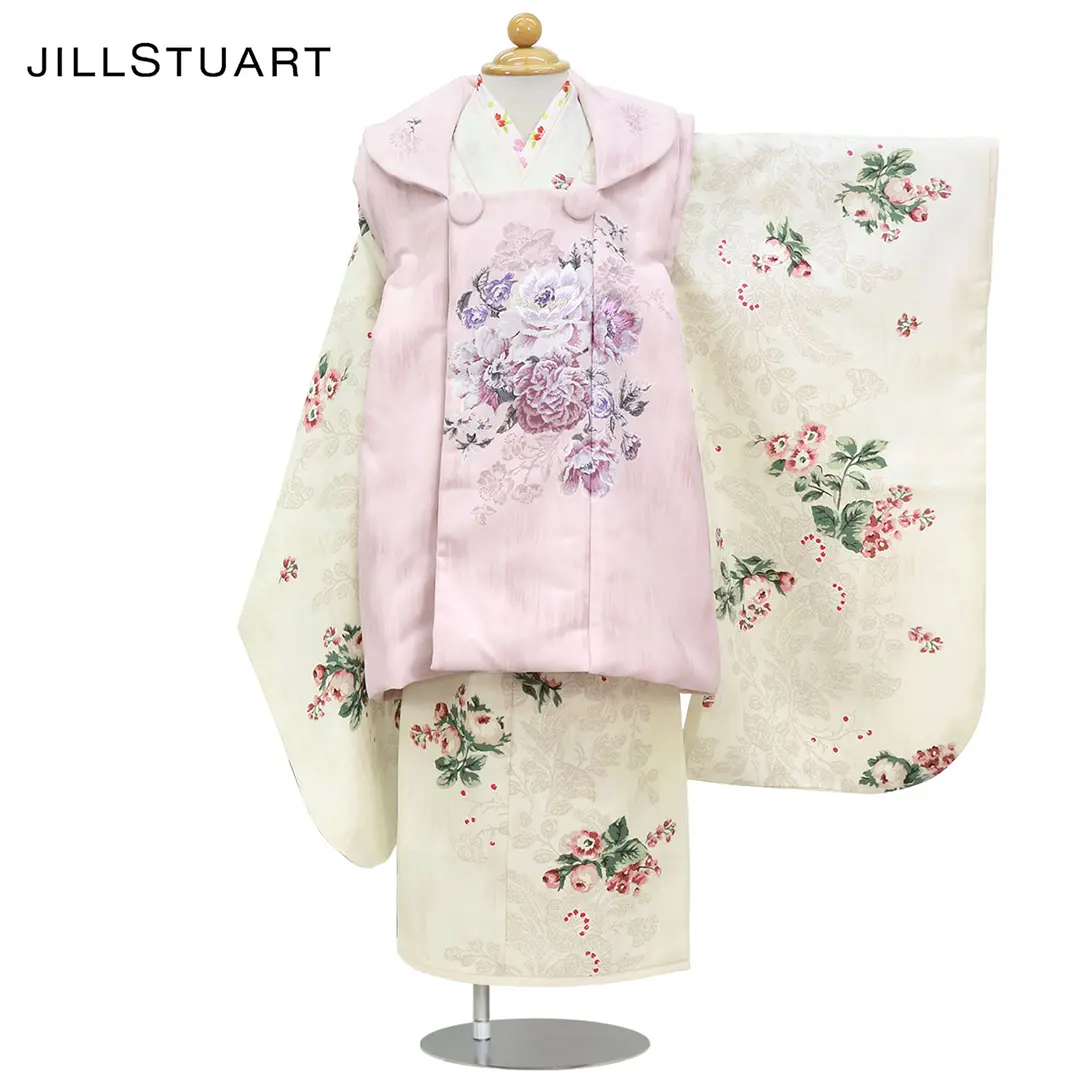 《JILLSTUART》ヴィンテージローズ（ホワイト）、ピンクの被布コートセット／七五三・三歳女の子・被布コートセット
