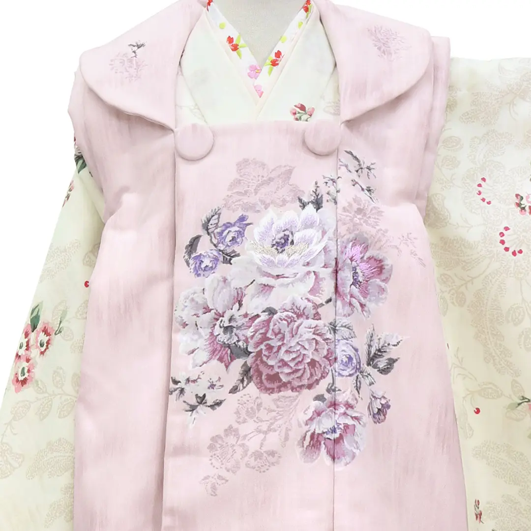 《JILLSTUART》ヴィンテージローズ（ホワイト）、ピンクの被布コートセット／七五三・三歳女の子・被布コートセット 被布
