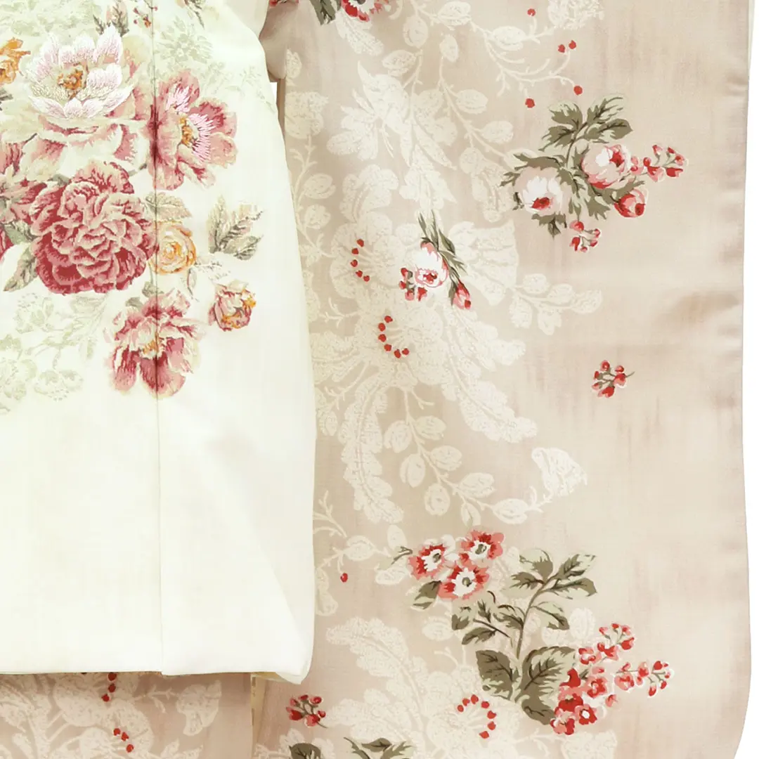 《JILLSTUART》ヴィンテージローズ（ベージュ）、ホワイトの被布コートセット／七五三・三歳女の子・被布コートセット 袖