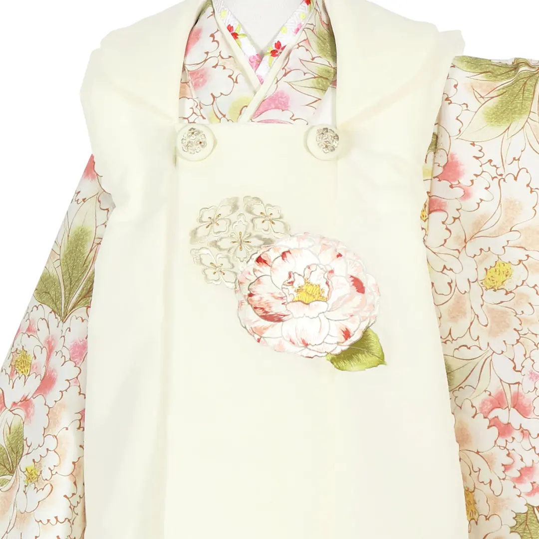 《芸艸堂》牡丹尽くし、白の被布コートセット／七五三・三歳女の子・被布コートセット 被布