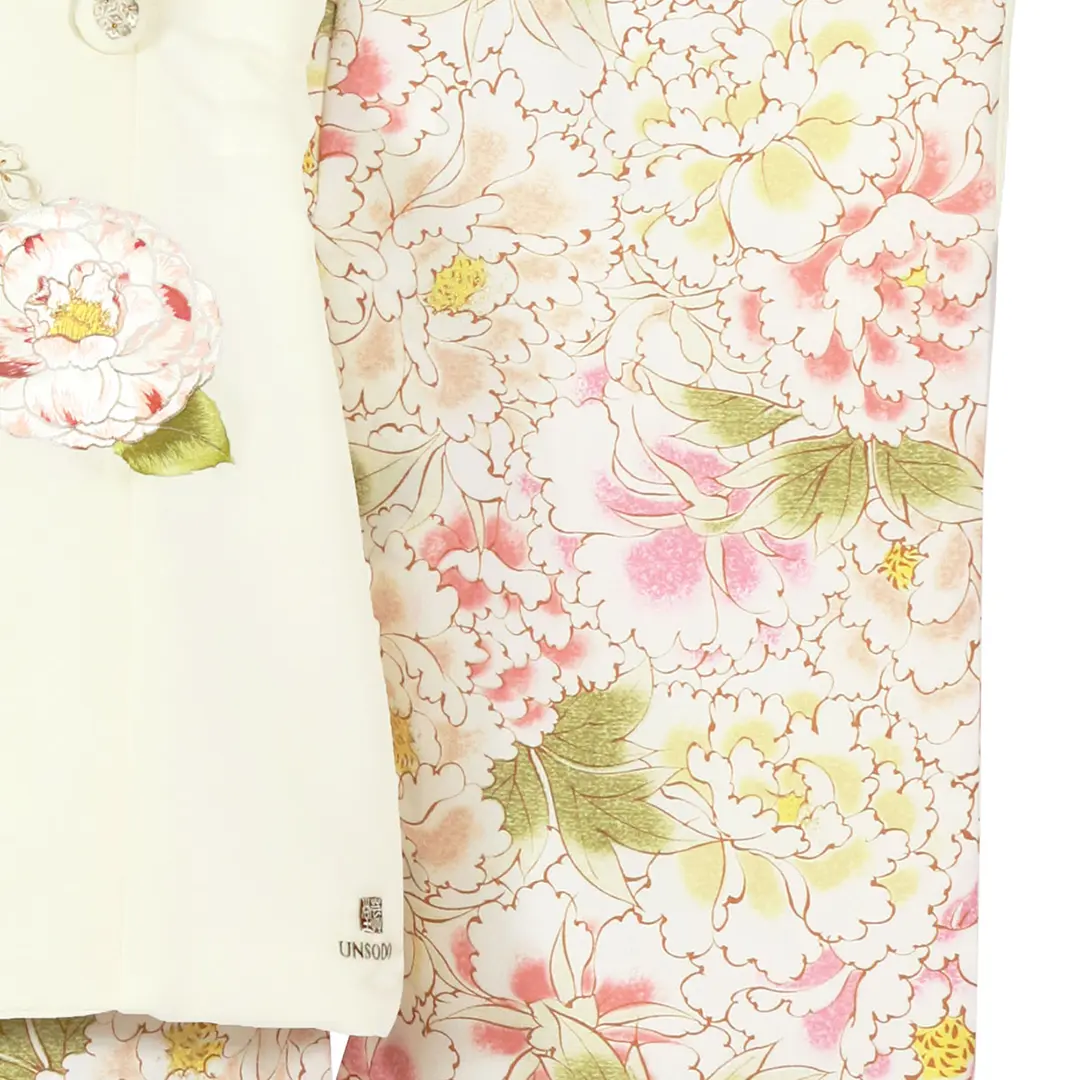 《芸艸堂》牡丹尽くし、白の被布コートセット／七五三・三歳女の子・被布コートセット 袖