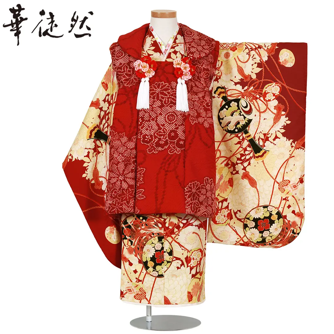 華徒然》桜と薬玉・鞠・貝合（赤色）、赤の被布コートセット