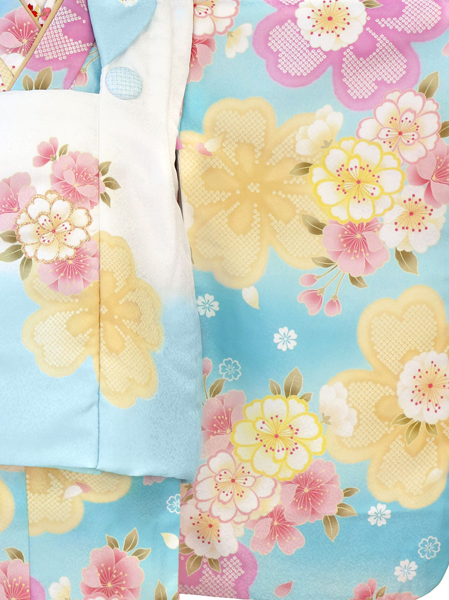 水色地に桜ぼかし、白と水色の被布コートセット／七五三・三歳女の子