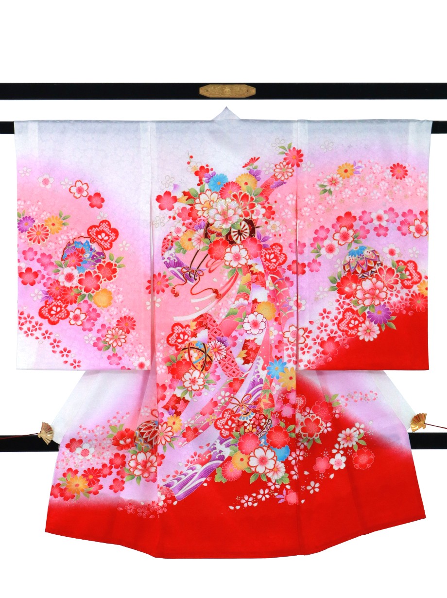 お宮参り　産着 お宮参り産着レンタル 女の子｜赤地に横ぼかし模様｜U0006｜宅配