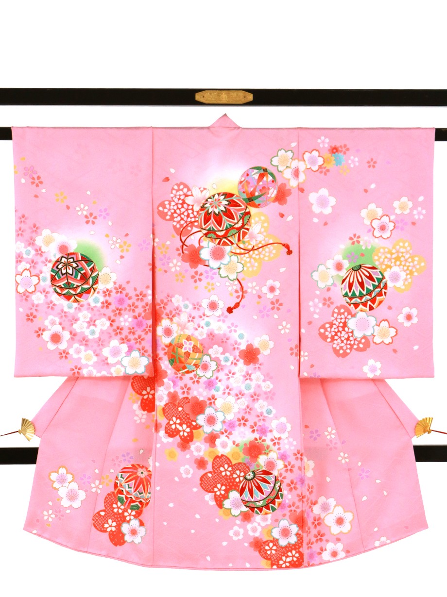 桃色地に桜と鞠の祝い着 産着 女児