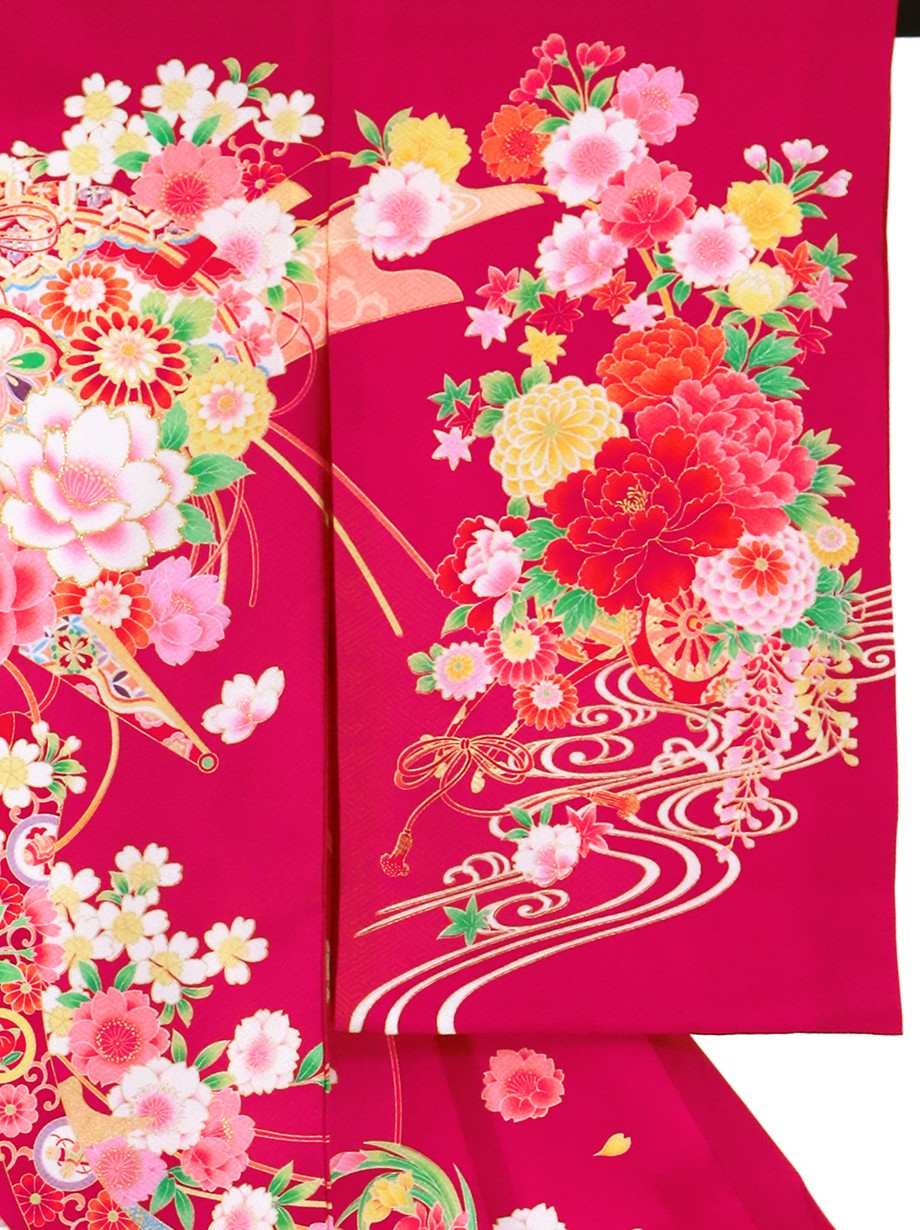 ルビー色に熨斗と鈴の祝い着（産着）／女児*