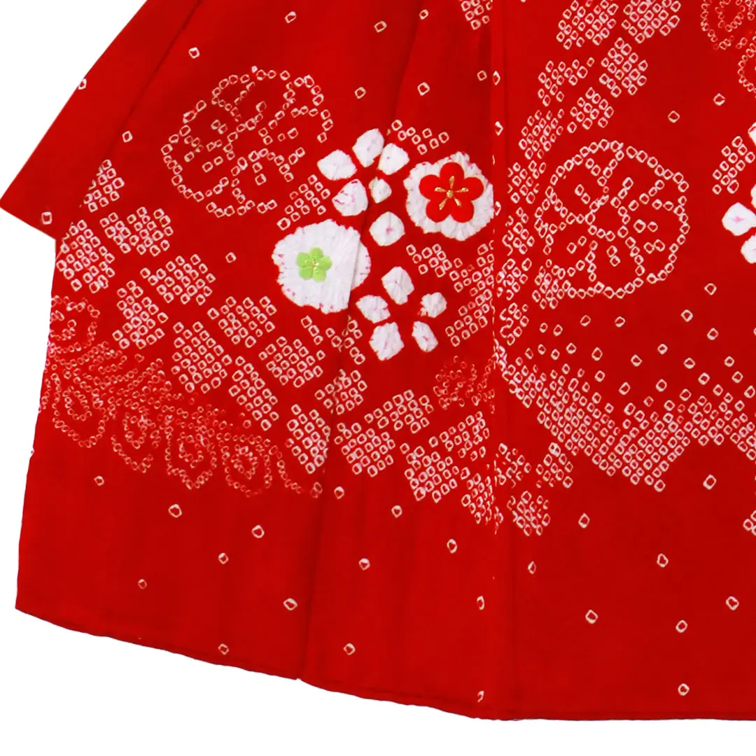 お宮参り産着レンタル／赤地に絞りの花文様と雪輪の祝い着／女児 | お