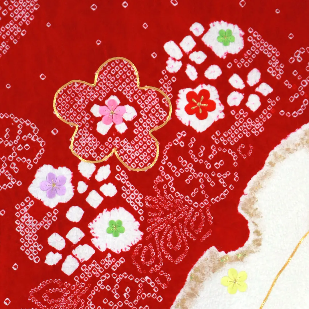 お宮参り産着レンタル／赤地に絞りの花文様と雪輪の祝い着／女児 | お