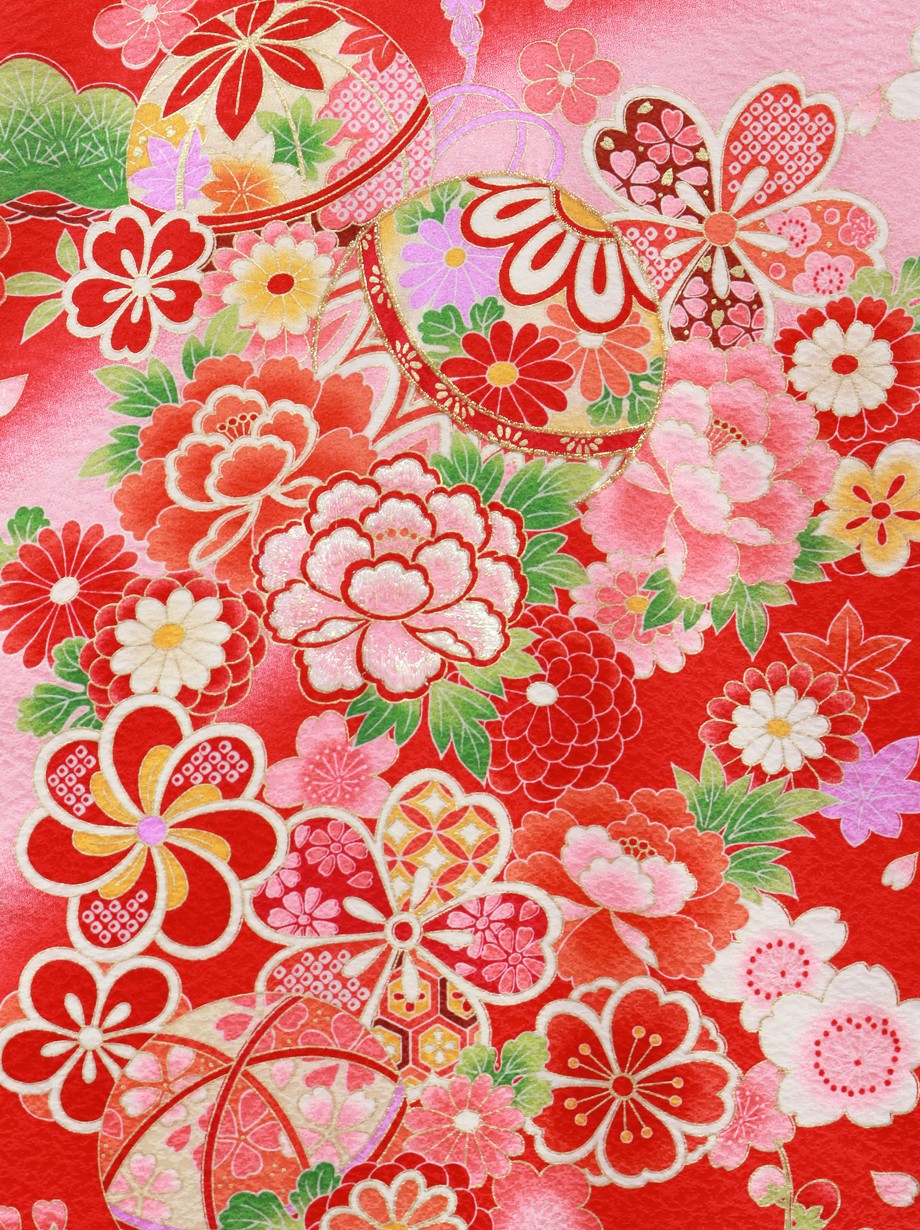 赤地に鞠と花尽くしの祝い着（産着）／女児