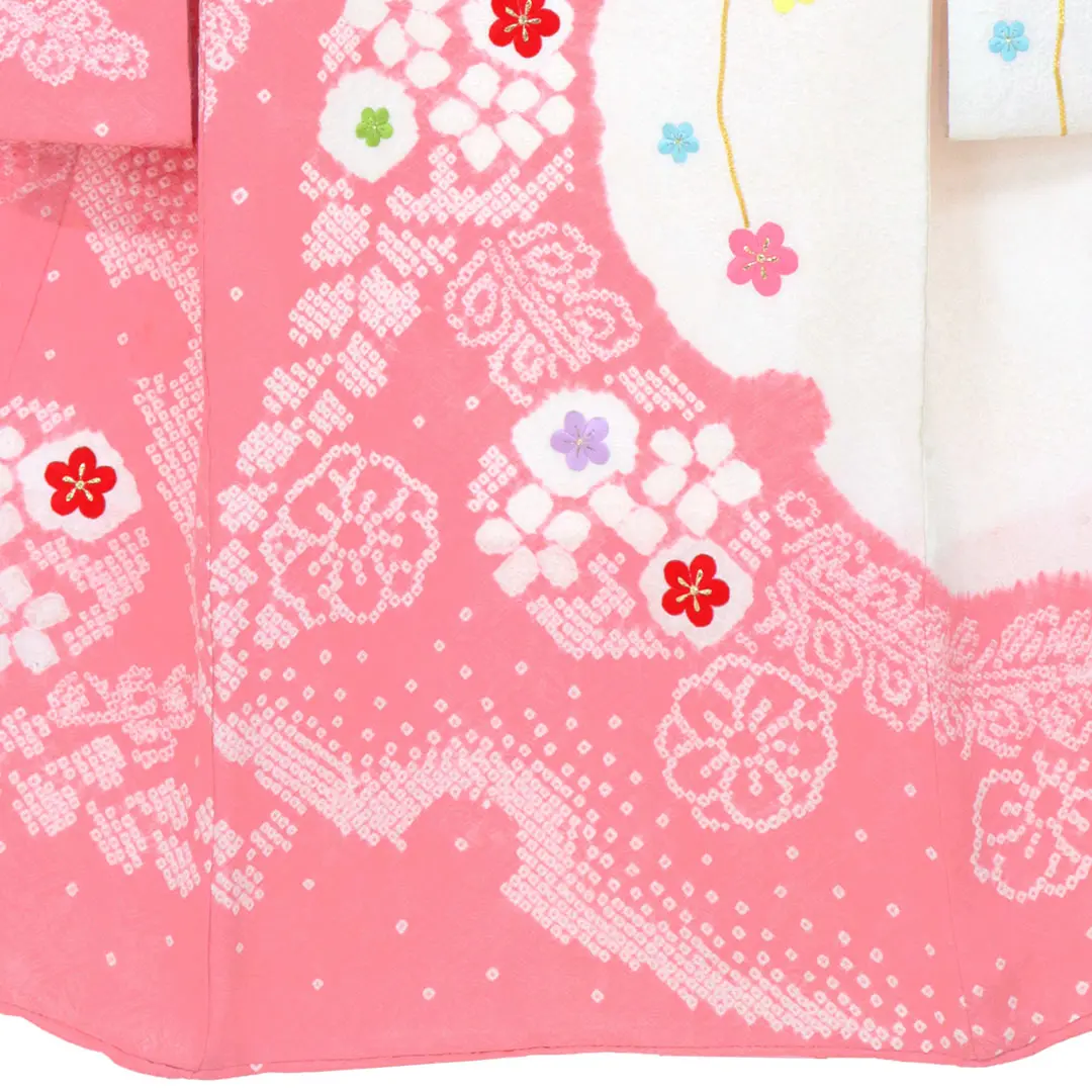 お宮参り産着／ピンク地に絞りの花文様と雪輪の祝い着／女児 | お