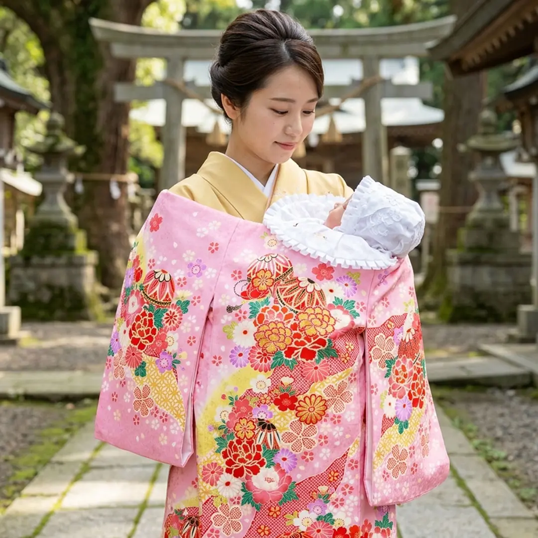 【新品】金彩入り お宮参り 産着 女の子 華やか鞠と牡丹 合繊 初着 ピンク お宮参り産着レンタル／ピンク地に鞠と牡丹、桜の祝い着／女児 | お