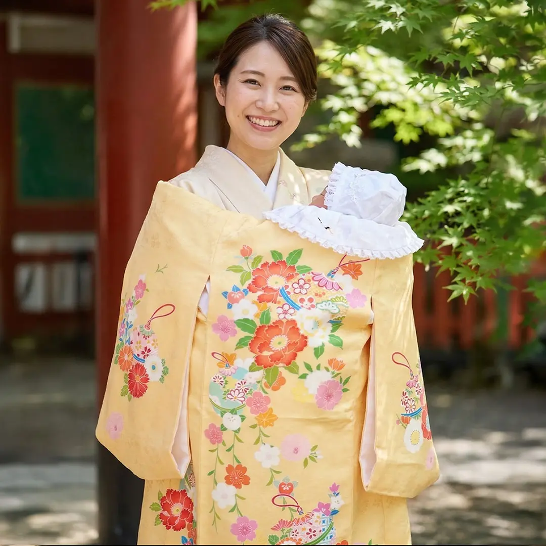 お宮参り産着レンタル／承和（そが）色に鈴と牡丹の祝い着／女児 | お
