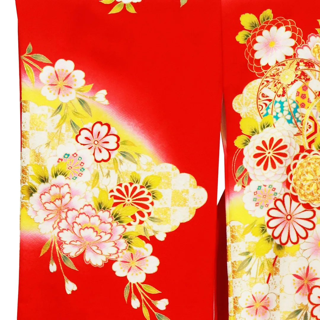 お宮参り産着レンタル／赤地に鞠と大輪の牡丹の祝い着／女児 | お