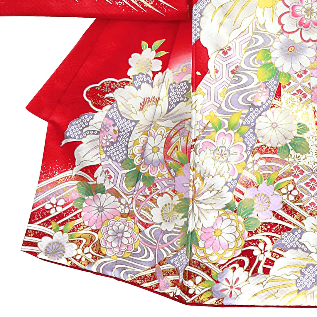 訪問着　金彩　花模様　菊　牡丹　辻ヶ花　藤　枝垂れ　着物　022k 二代目 久保田一竹 作 訪問着 着物 フォーマル 未使用 絹 金通し