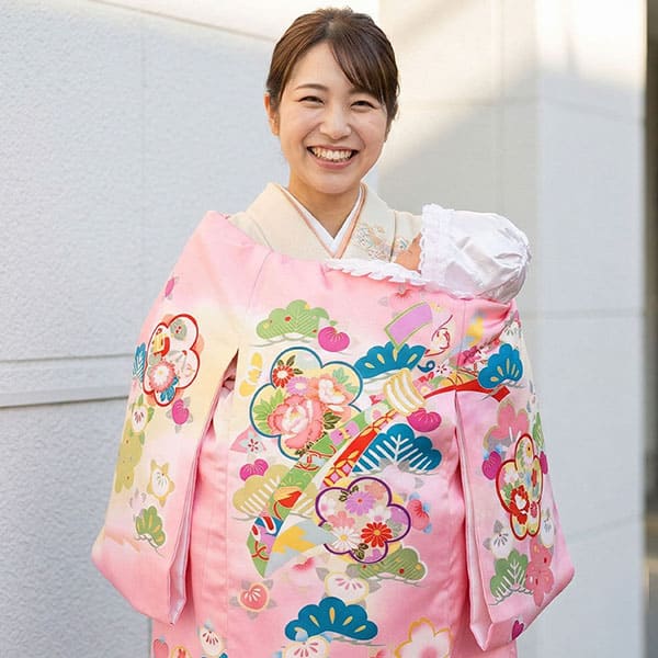 お宮参り産着レンタル／ピンク地に束ね熨斗と松の祝い着／女児 | お